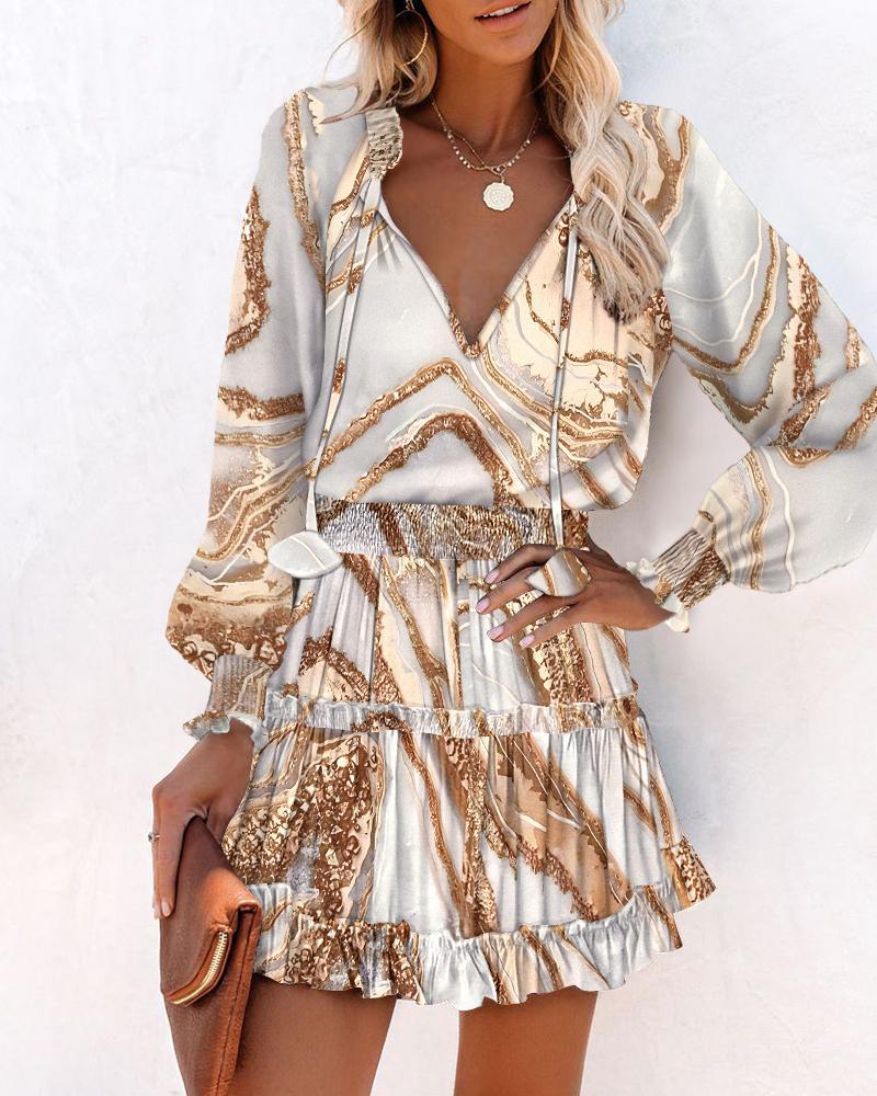 Floral V-Neck Long Sleeve Tiered Ruffle Mini Dress 3