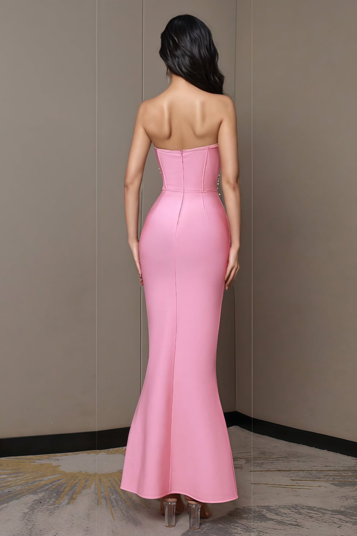 Strapless Sweetheart Pearl Embellished Corset Mermaid Maxi Gown - View 5