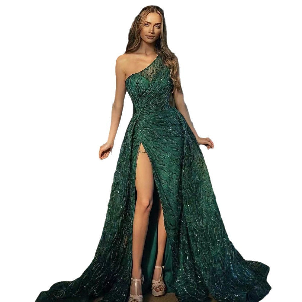 Sequin One Shoulder High Split Maxi Gown - View 7