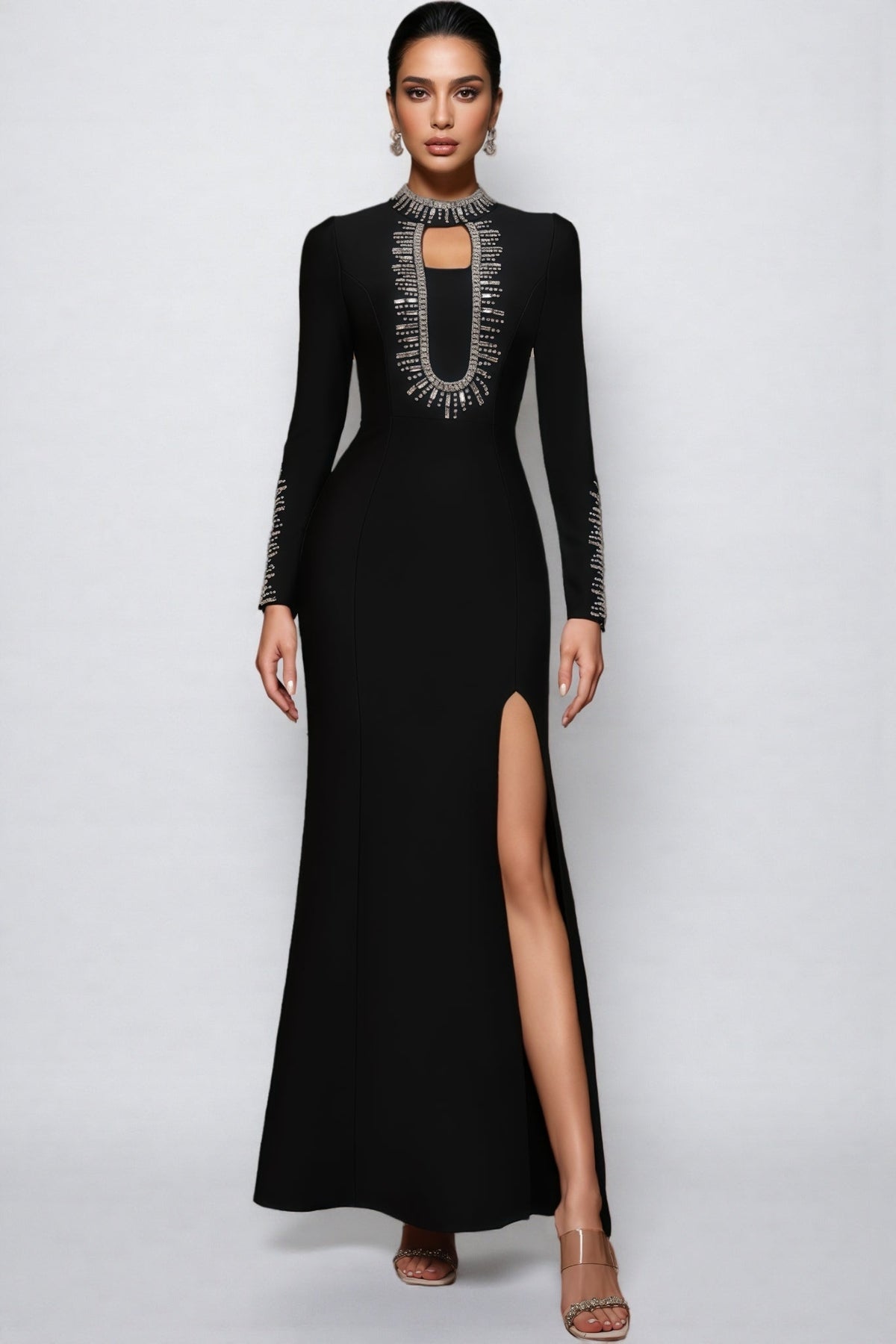 Nyred Black Sequined High Split Maxi Dress