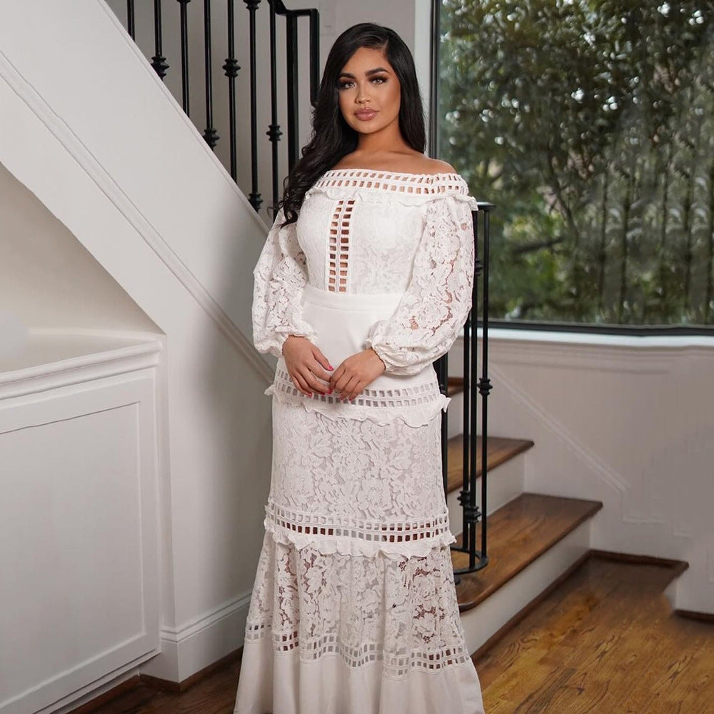 Spring Summer Lace off Shoulder Lotus Leaf Party Cocktail Dress - View 2