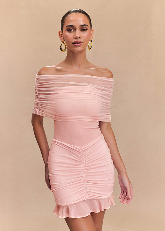Off Shoulder Mesh Ruched Mini Dress - View 3