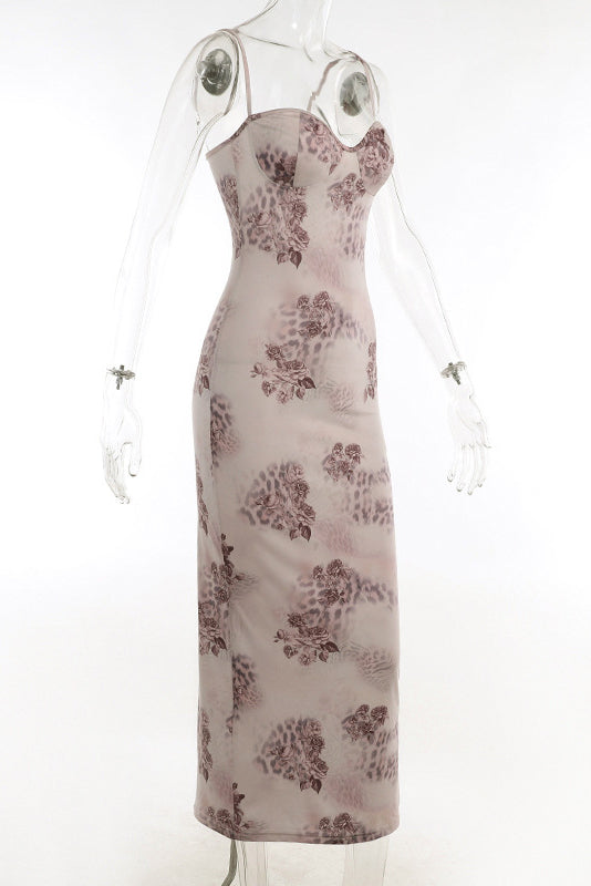Floral Mesh Sweetheart Neck Lace Trim Corset Bodycon Maxi Dress - View 16