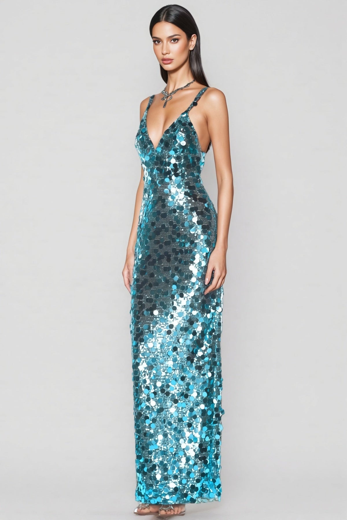 Ellis Sequin Deep V Strapless Maxi Dress - View 2