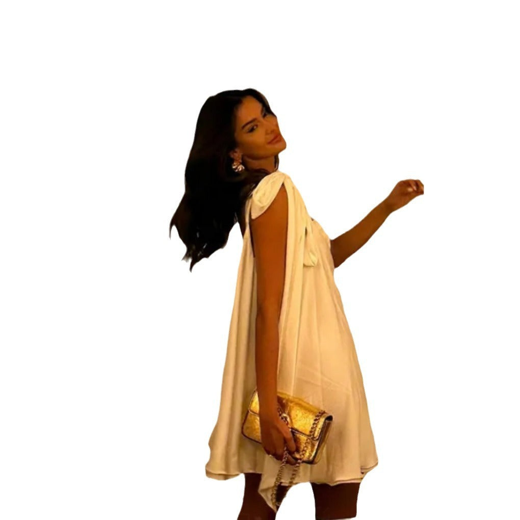 One Shoulder Twist Front Cut Out Flowy Mini Dress - View 10