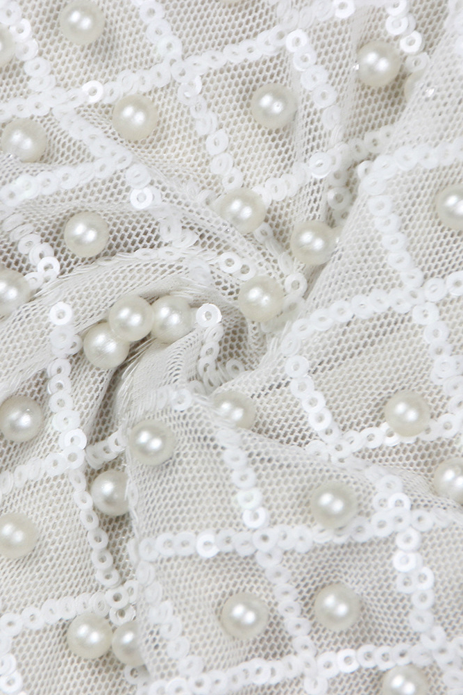 Pearl Embellished Strapless Ruffle Bodice Column Maxi Gown - View 7