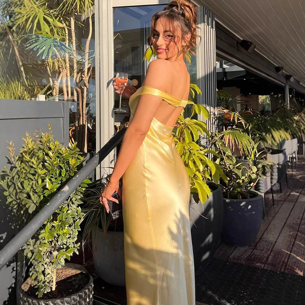 Off Shoulder Sweetheart Twist Front Satin Maxi Dress 3
