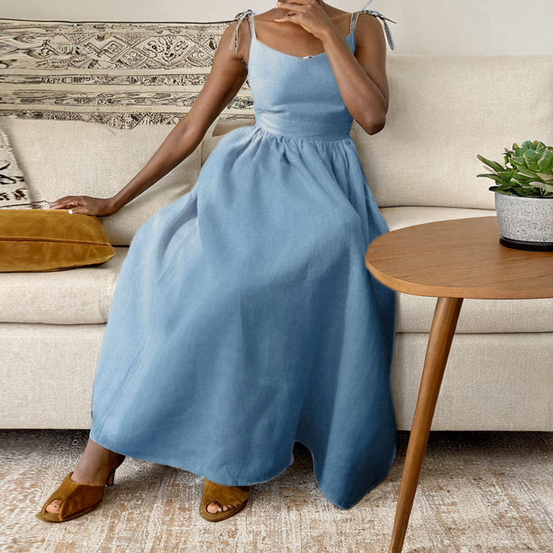 One Shoulder Sleeveless High Split Loose Midi Dress 4