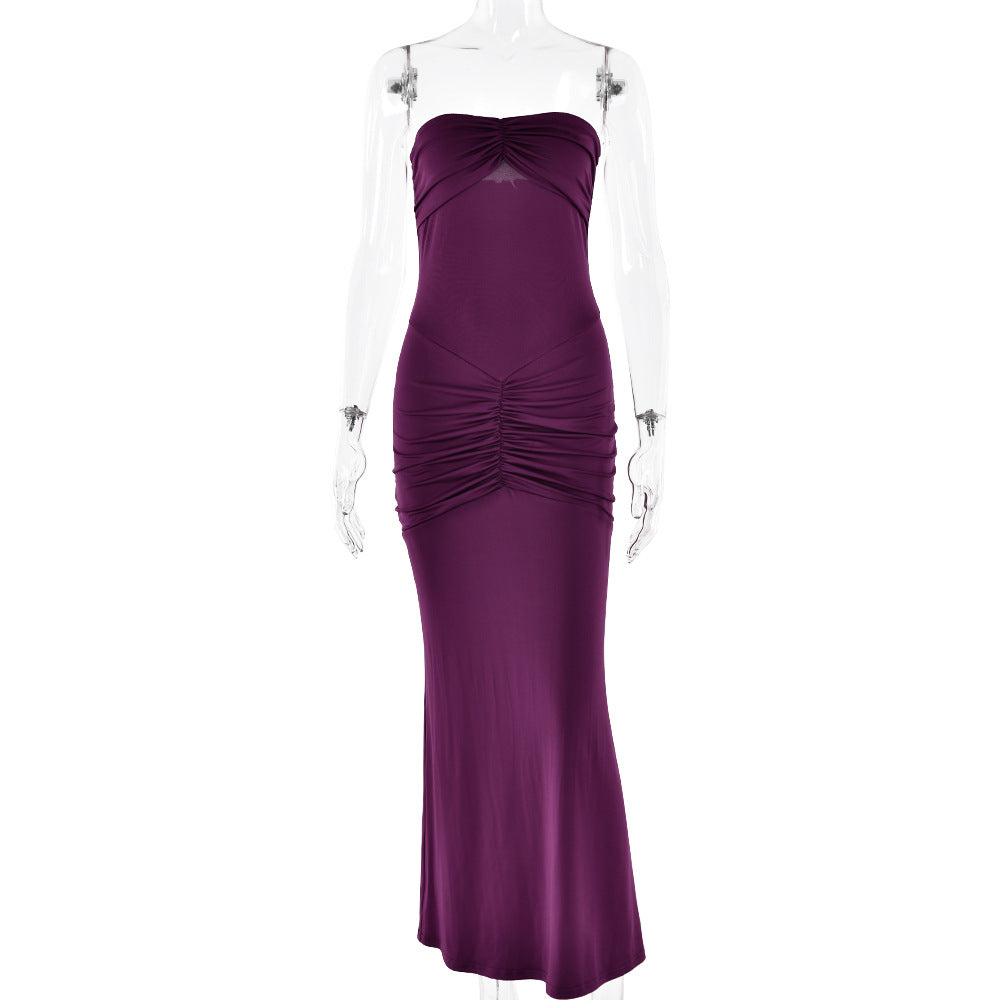 Velvet Strapless Sweetheart Center Ruched Bodycon Maxi Gown - View 5