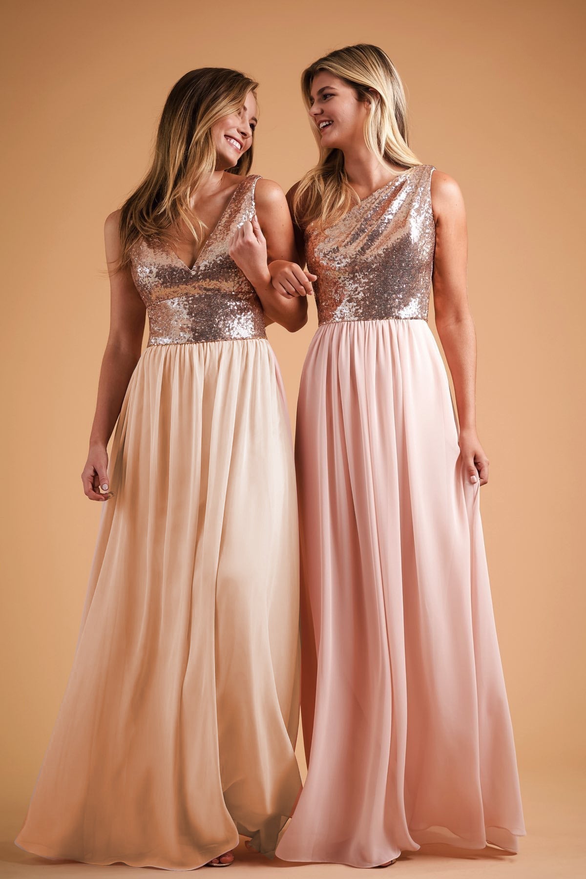 Sequin V-Neck Sleeveless Chiffon A-Line Bridesmaid Gown - View 3