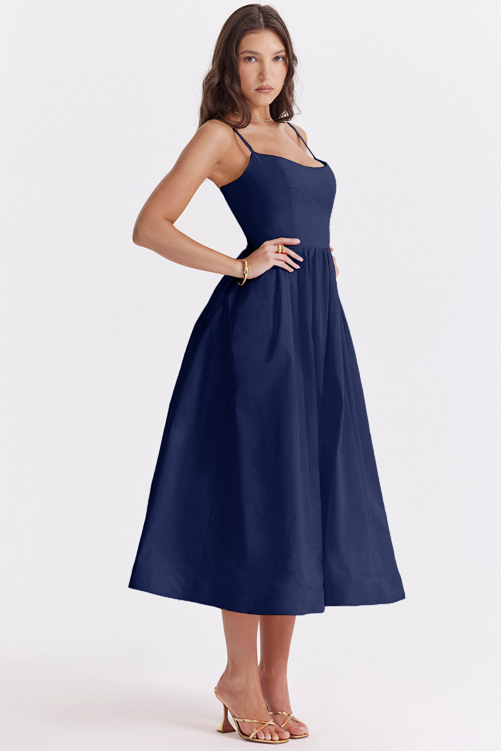 Spaghetti Strap Scoop Neck Fit and Flare Midi Dress - View 9