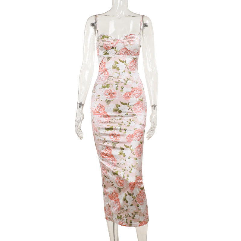 Floral Lace Trim Spaghetti Strap Sweetheart Bustier Bodycon Maxi Dress - View 2