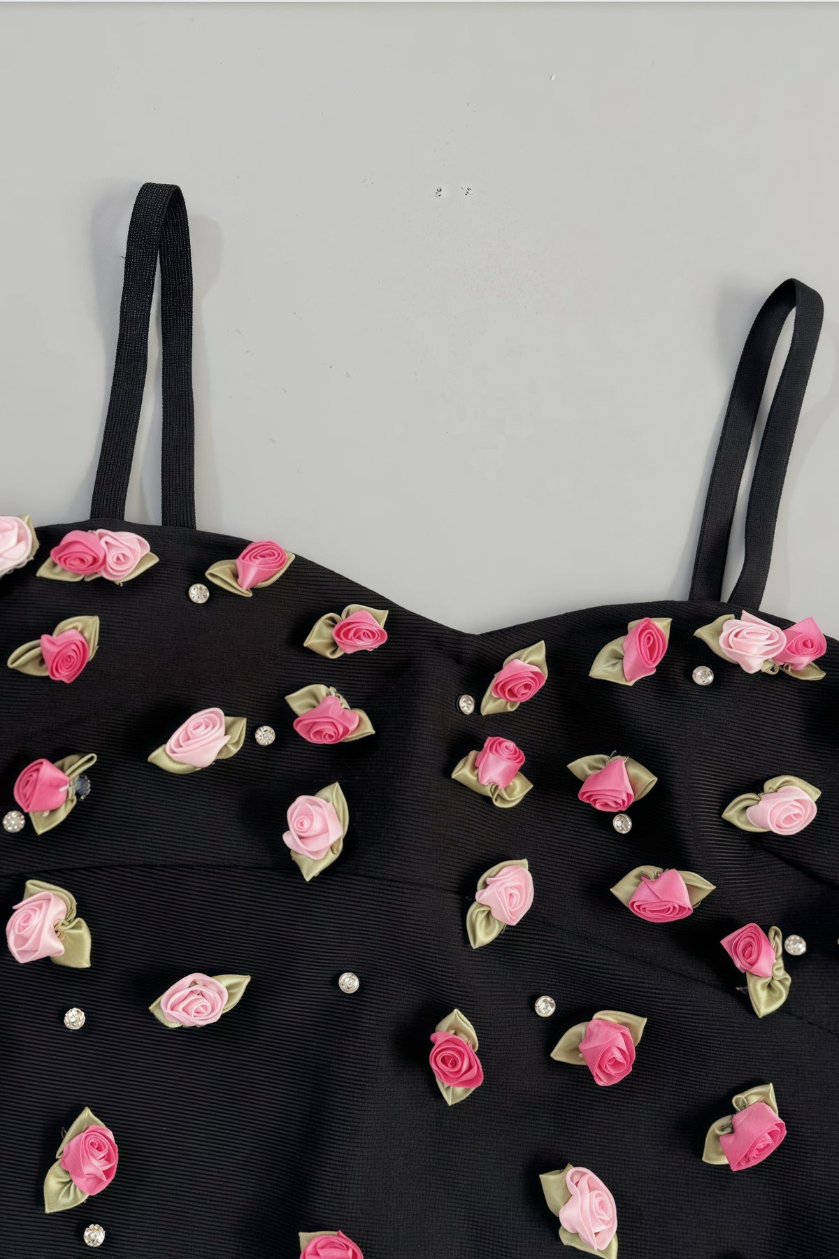 Sweetheart Spaghetti Strap 3D Rosebud Rhinestone Bandage Mini Dress - View 7