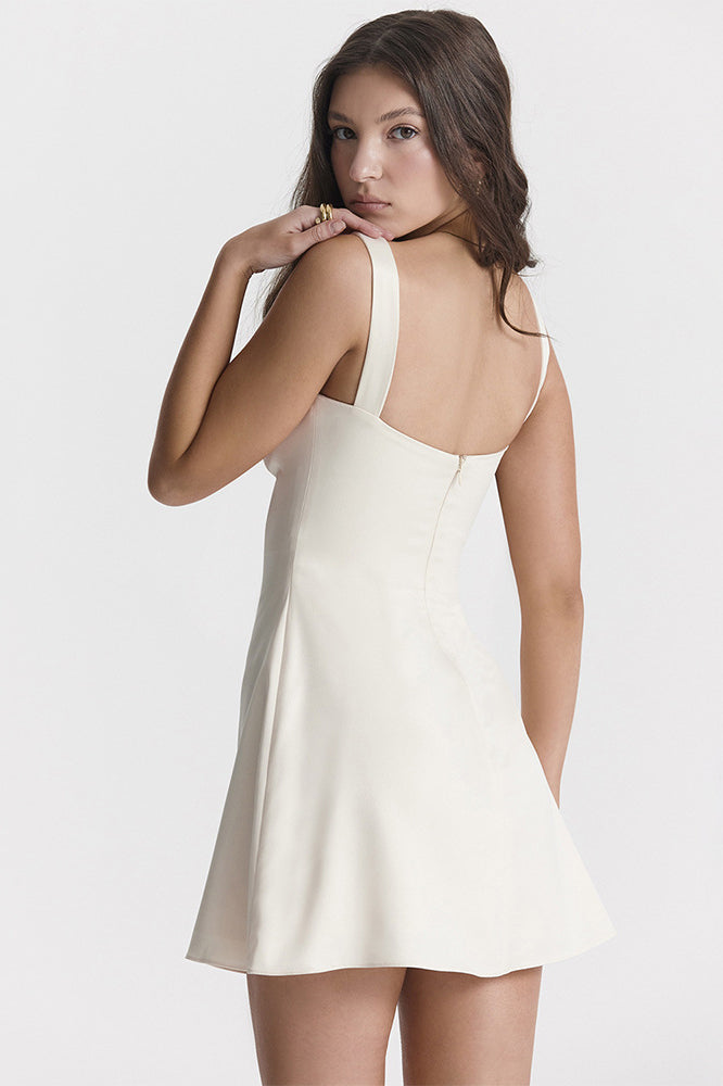 Satin Square Neck Suspender Strap Summer Party Mini Dress - White - View 10