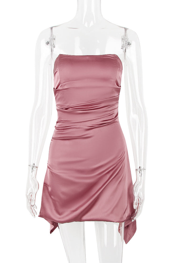 Satin Strapless Sweetheart Ruched Corset Mini Dress - View 3