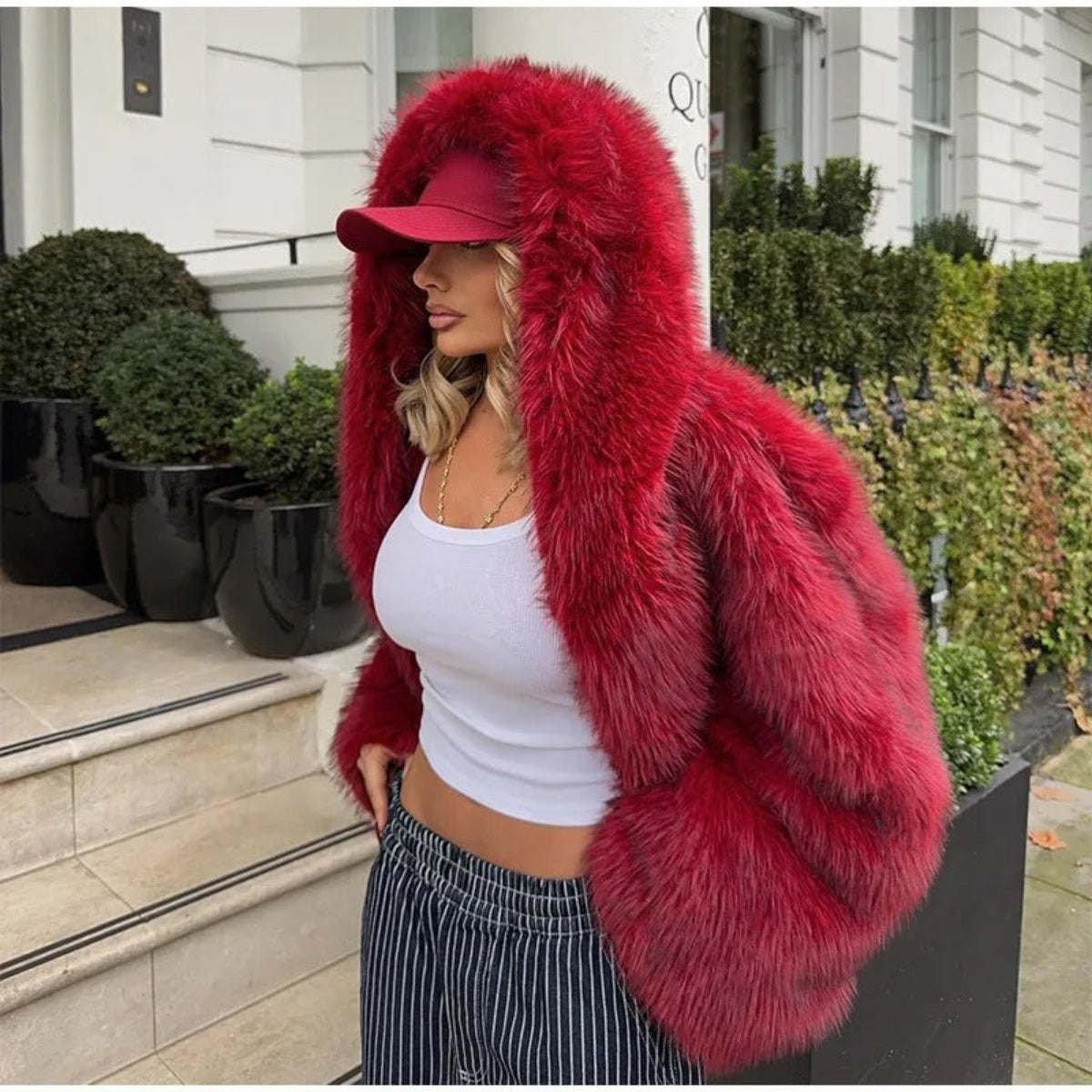 Faux Fur Hooded Oversized Cape Jacket 4