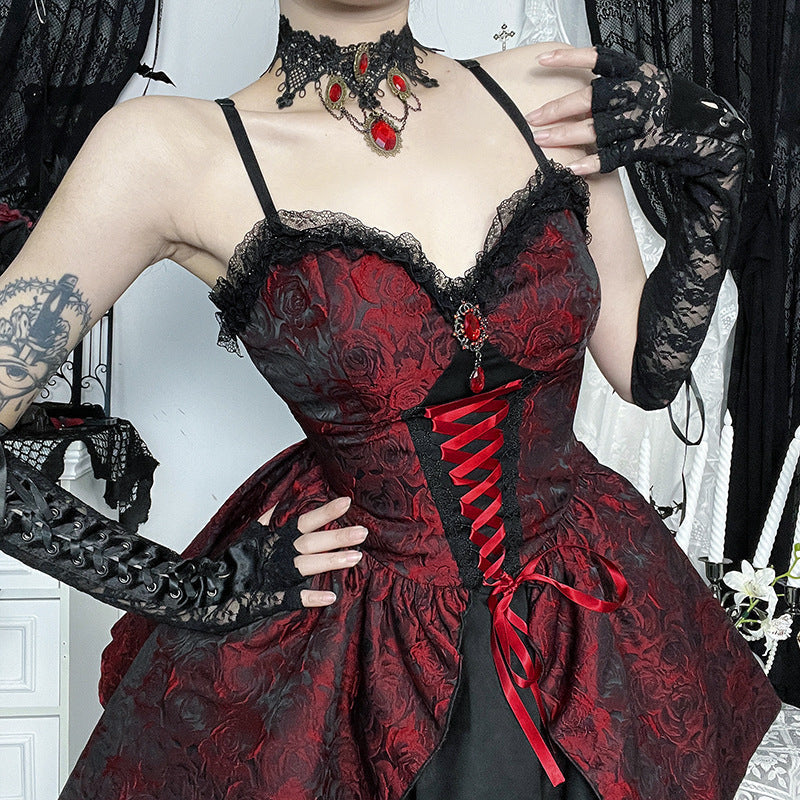 Rose Jacquard Lace Up Corset Layered Mini Dress - View 3