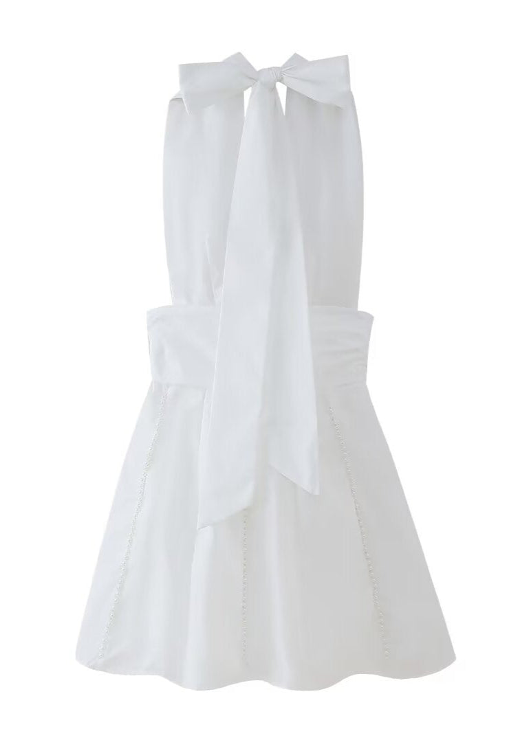 Halter Neck Rose Applique Pearl Trim A-Line Mini Dress - View 6