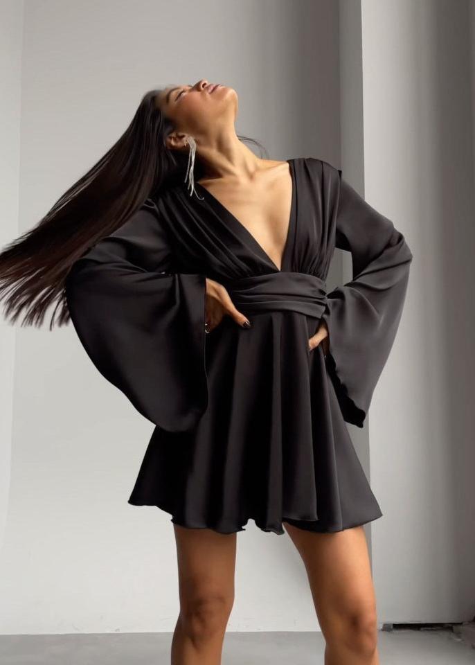 Celeste Satin Bell Sleeve Mini Dress - View 9