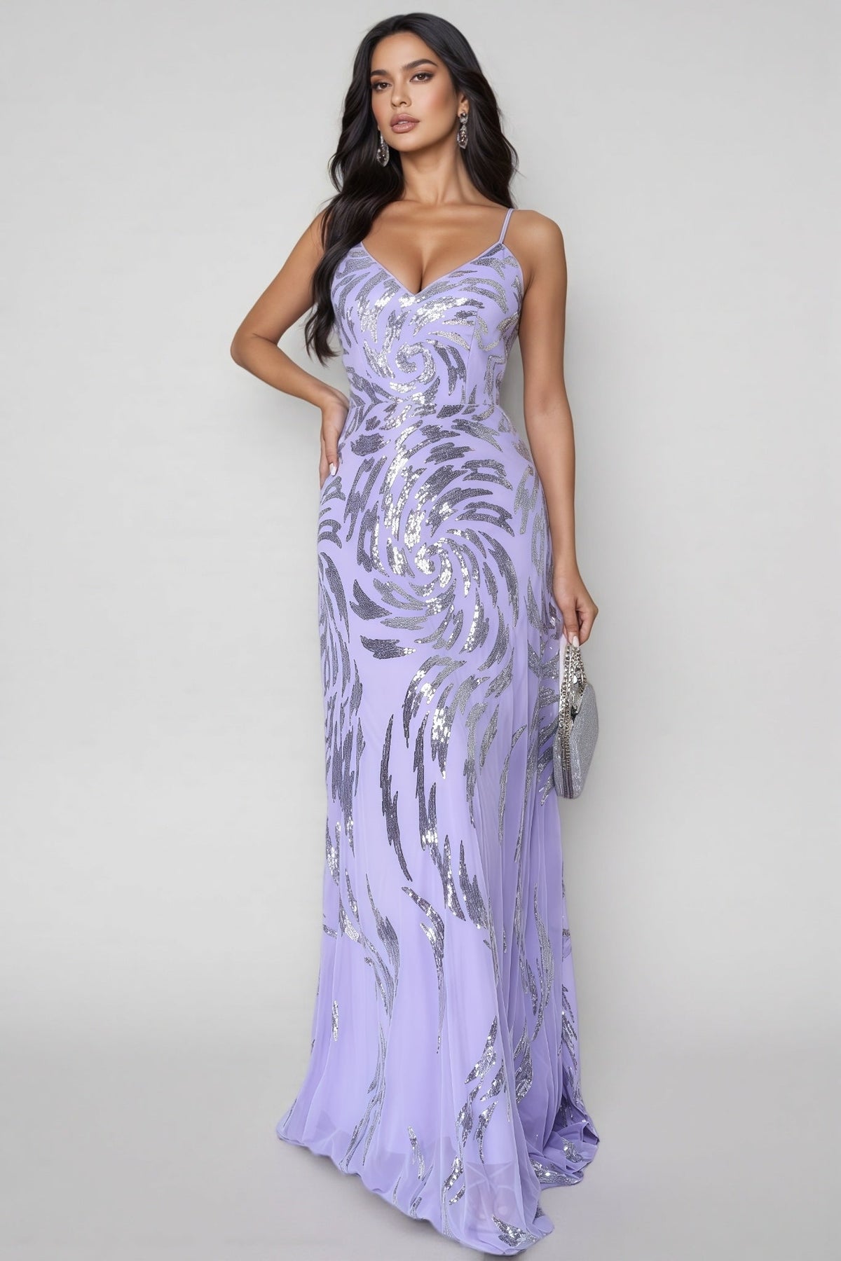 Benjamd Purple V-neck Sequin Maxi Dress - View 4