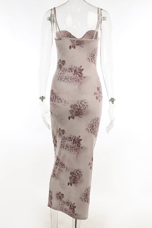 Floral Mesh Sweetheart Neck Lace Trim Corset Bodycon Maxi Dress - View 5