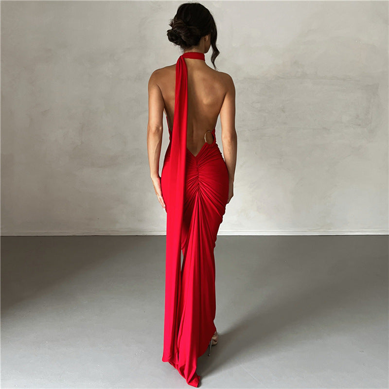 One Shoulder Backless Ruched Mermaid Maxi Gown - View 4