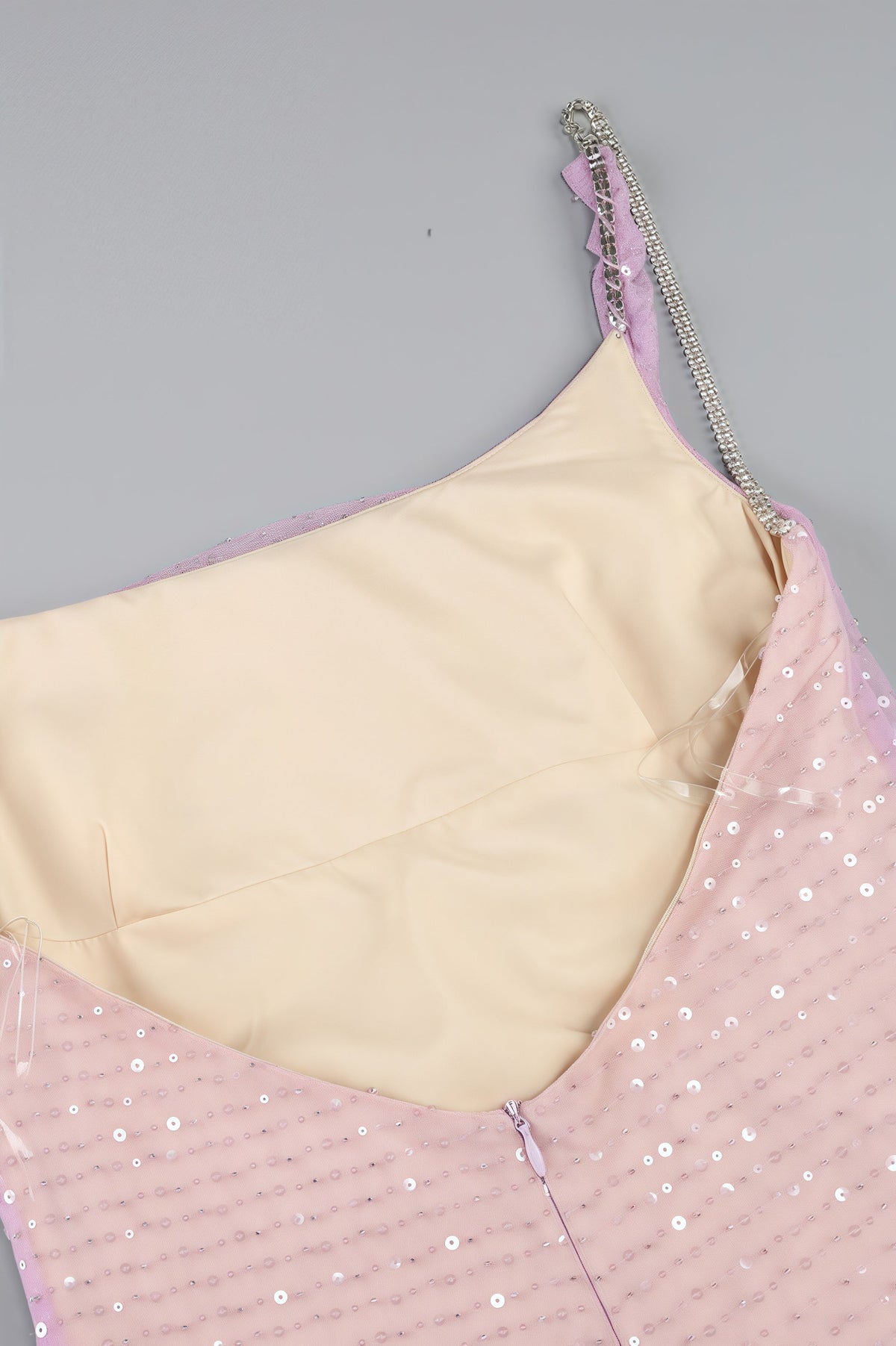 Sequin Cowl Neck Spaghetti Strap Ruched Mermaid Gown - View 6