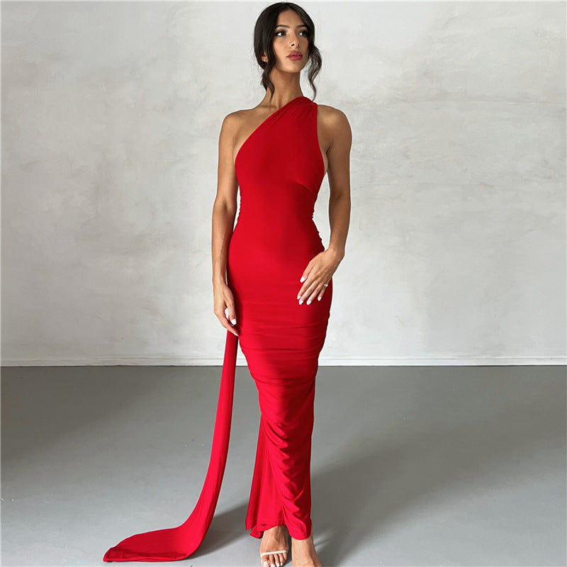 One Shoulder Backless Ruched Mermaid Maxi Gown - View 7