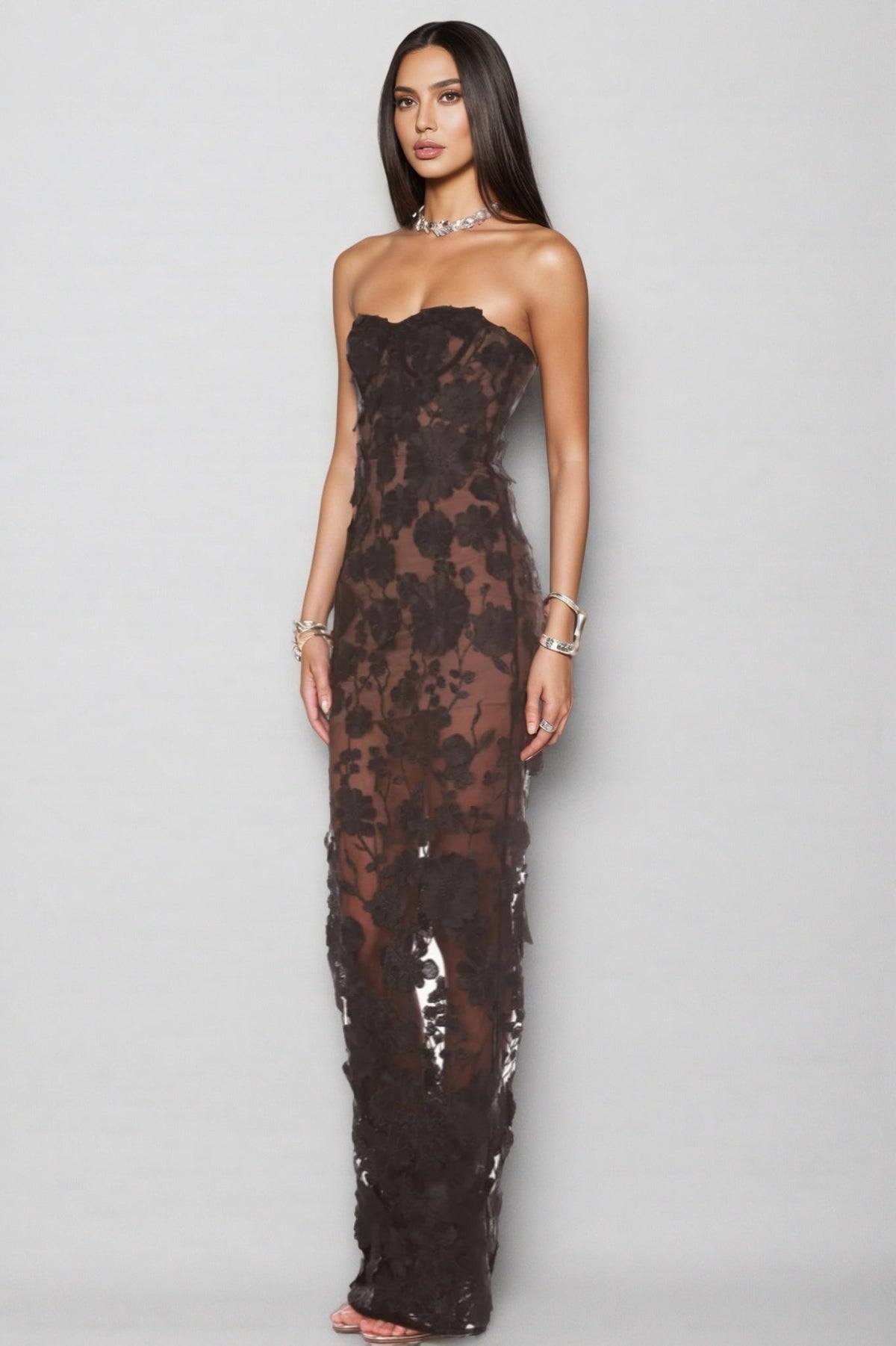Wyat 3D Mesh Flower Embroidery Maxi Dress - View 2