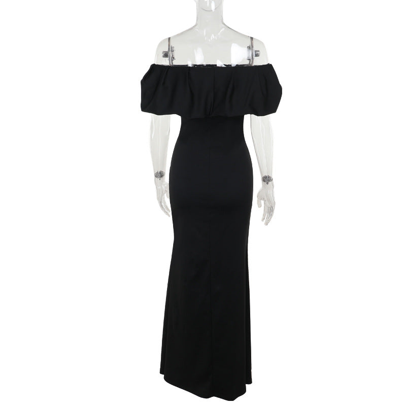 Off Shoulder Pleated High Split Formal Maxi Dress - View 3
