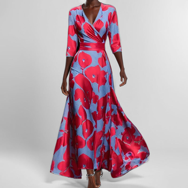 Abstract Print Deep V-Neck Wrap Maxi Dress 9