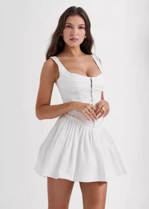 Zip Front Corset Ruched Bubble Hem Mini Dress - View 6