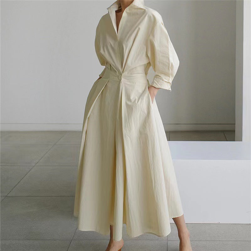 Newspaper Print Collared Long Sleeve Belted Pleated Maxi Shirt Dress 16