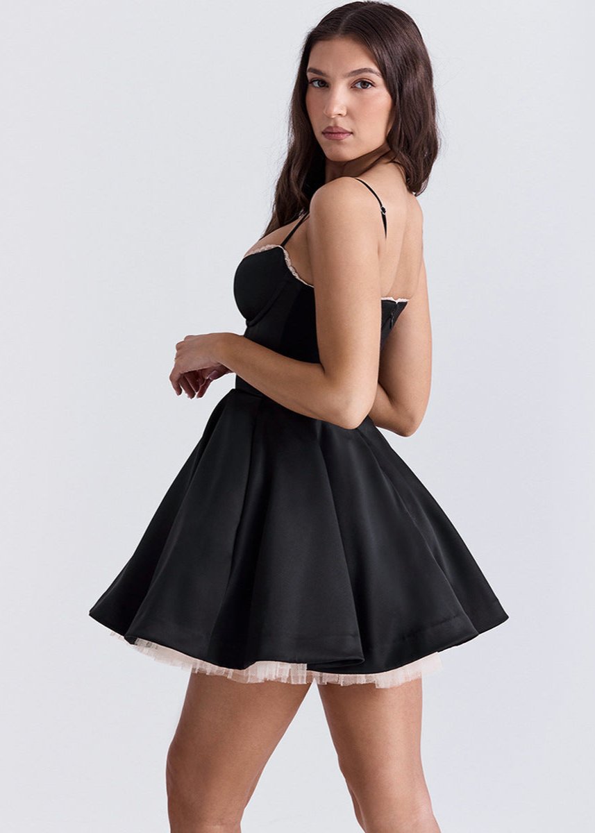 Corset Sweetheart Spaghetti Strap Lace Trim Fit and Flare Mini Dress - View 3