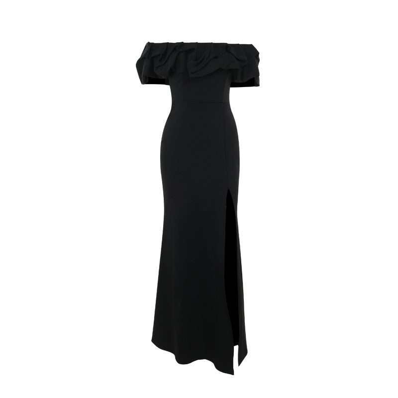 Off Shoulder Pleated High Split Formal Maxi Dress - View 2