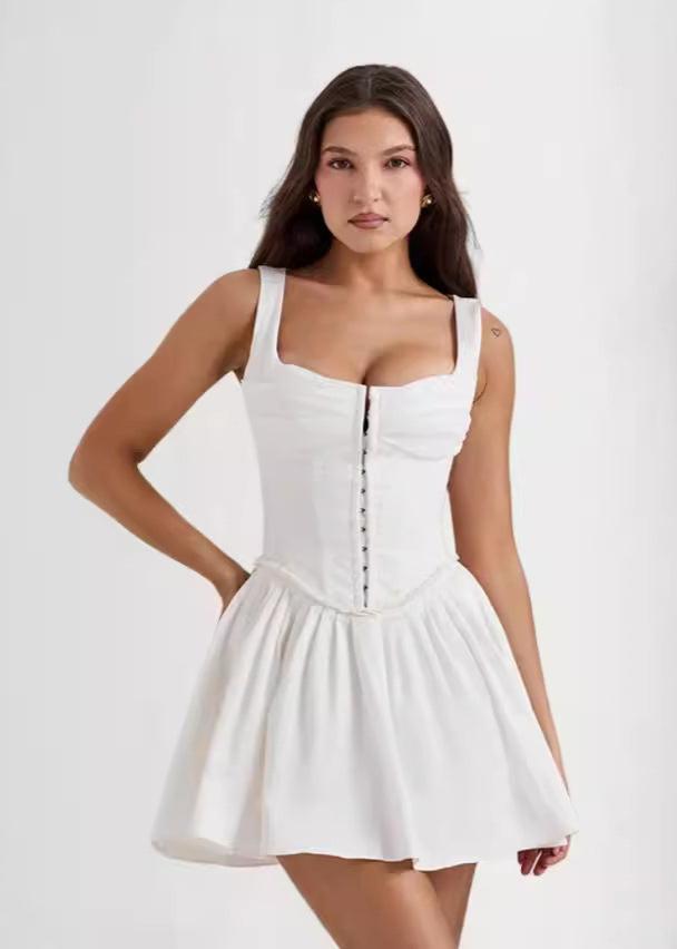 Zip Front Corset Ruched Bubble Hem Mini Dress - View 7