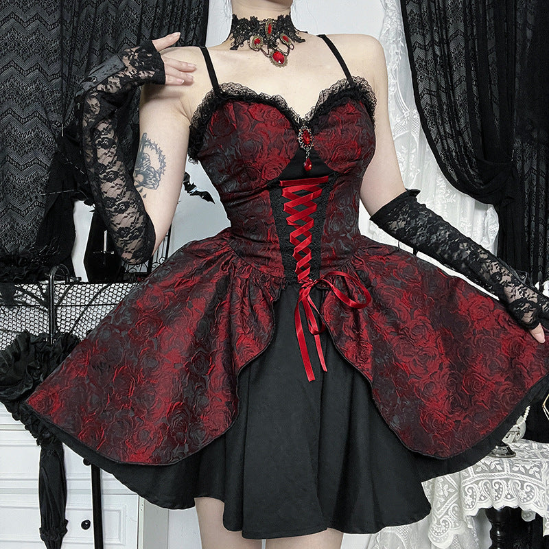 Rose Jacquard Lace Up Corset Layered Mini Dress - View 2