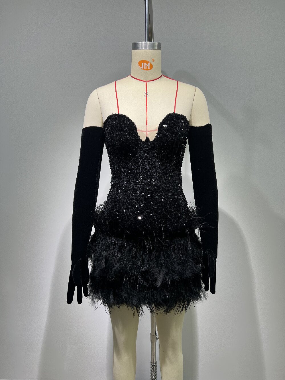 Sequin Strapless Feather Trim Bodycon Mini Party Dress - View 2