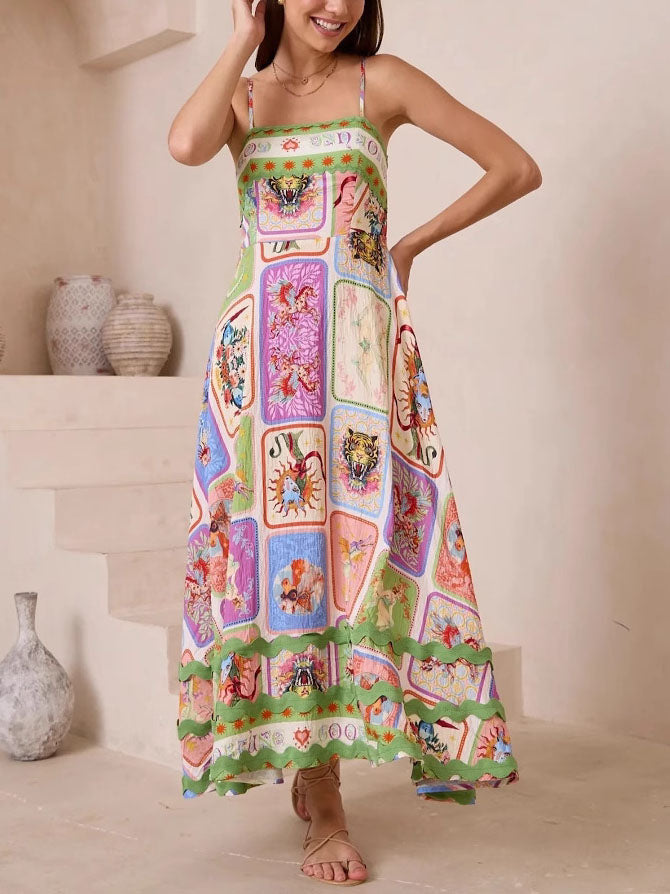 Unique Painted Print Sleeveless Lace Maxi Dress - View 6