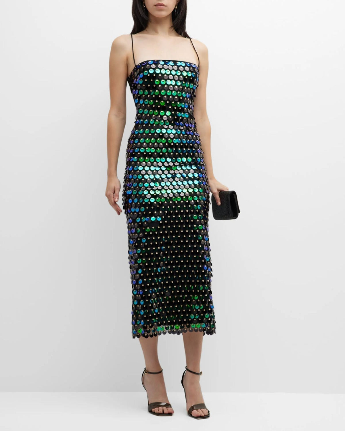Disc Sequin Spaghetti Strap Square Neck Bodycon Mini Dress - View 8