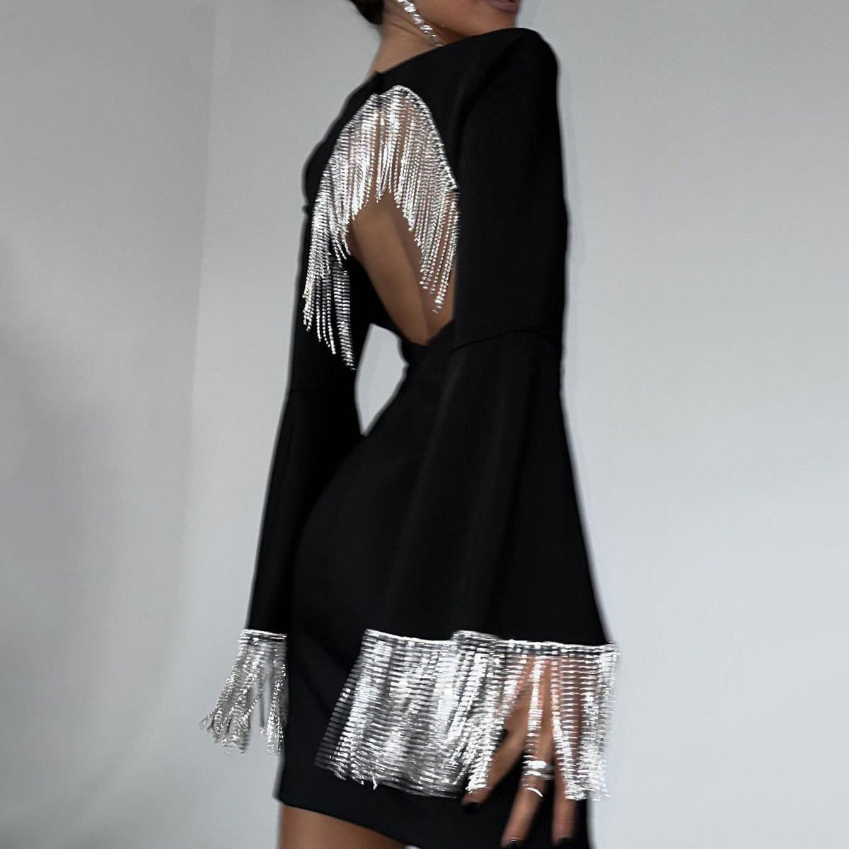 Festive Gem Sparkle Diamond Chain Backless Mini Dress - View 2