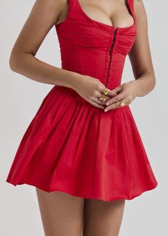 Zip Front Corset Ruched Bubble Hem Mini Dress