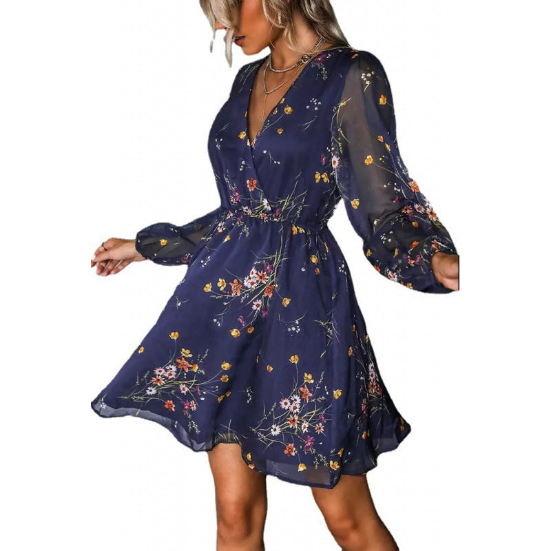 Floral Mini Dress Mesh Sleeves - View 4