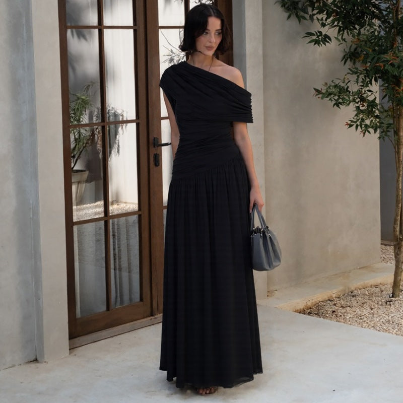 One Shoulder Ruched Satin Maxi Dress 2