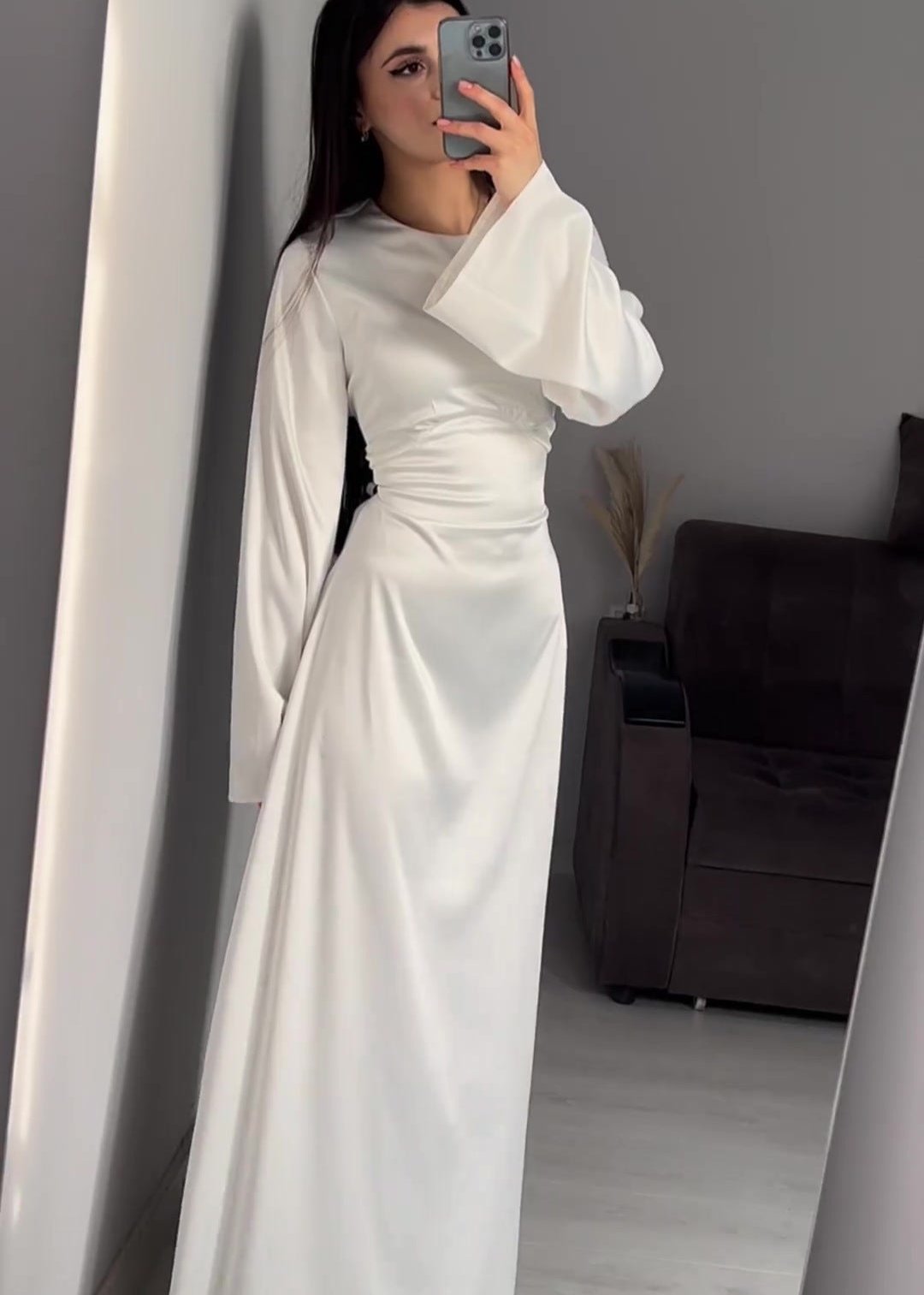 Aurora Satin Long Sleeve Maxi Dress - View 5