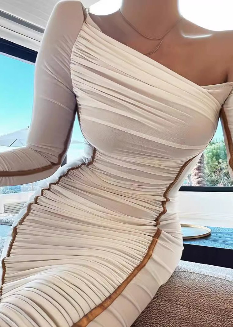 Asymmetrical Elegance Mesh Midi Dress - View 6