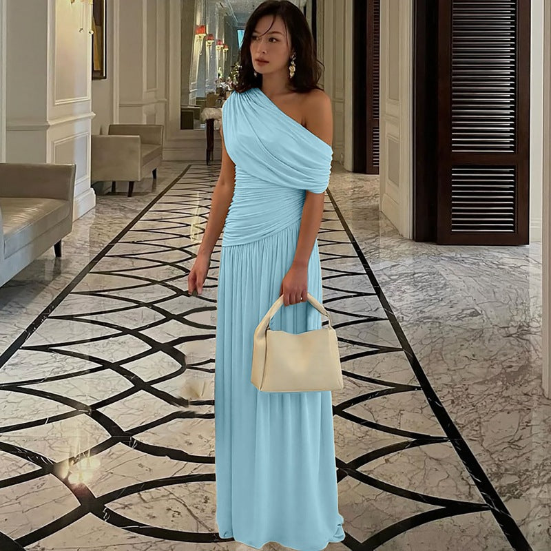 One Shoulder Ruched Satin Maxi Dress 3