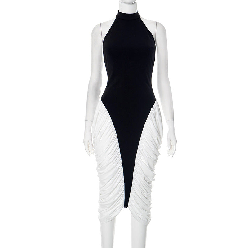 Halter Neck Ruched Draped Asymmetric Bodycon Midi Dress - View 6