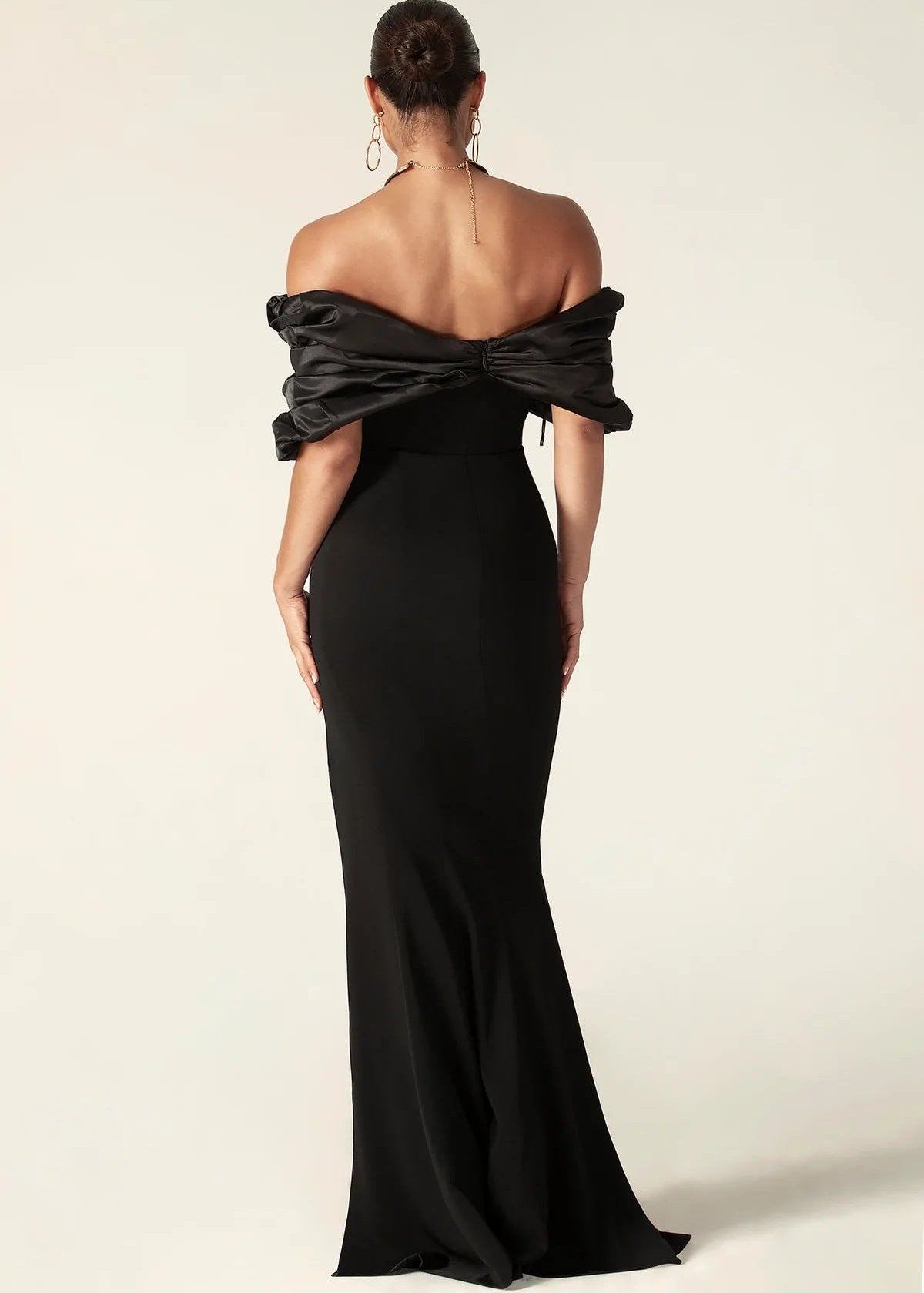 Satin Off Shoulder Sweetheart Ruffle Bodice Column Maxi Gown - View 2