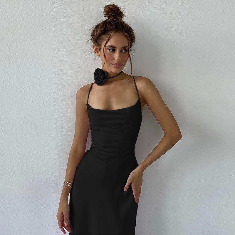 Satin Cowl Neck Lace Up Back High Split Slip Maxi Dress - View 3